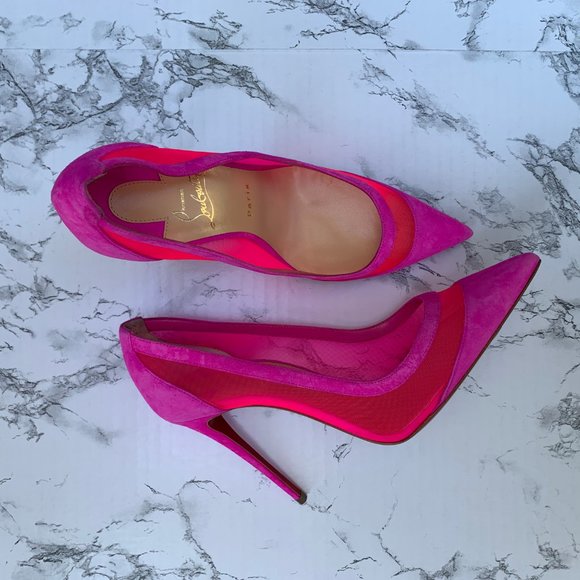 ❌SOLD❌Christian Louboutin Galativi Neon Suede Mesh - Picture 4 of 13